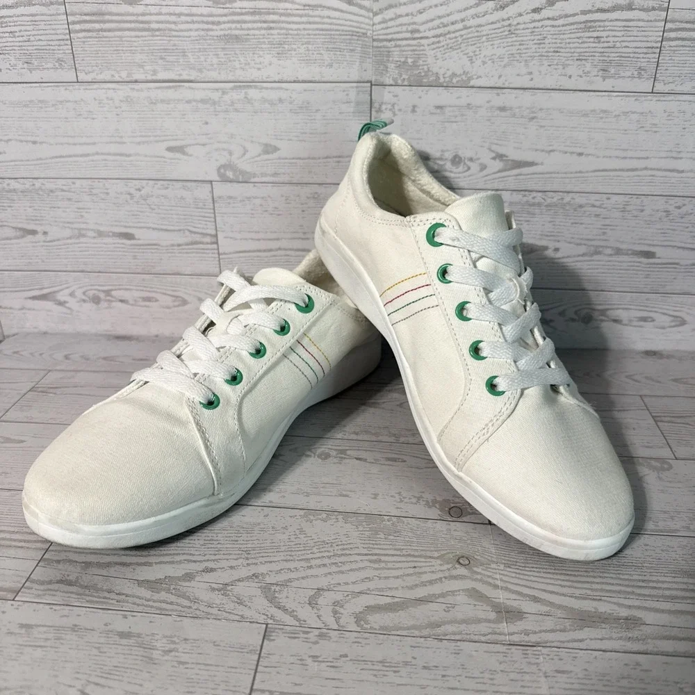 Vionic Beach Stinson Sneakers Sz 10 White Canvas Comfort Walking Lace Up Shoes